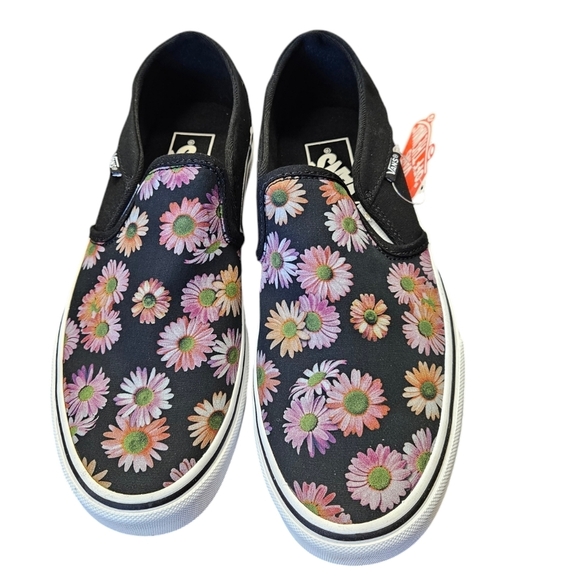 Vans Asher Dark Floral Pink Black Slip-On Canvas Sneakers Womens NEW - Picture 1 of 6